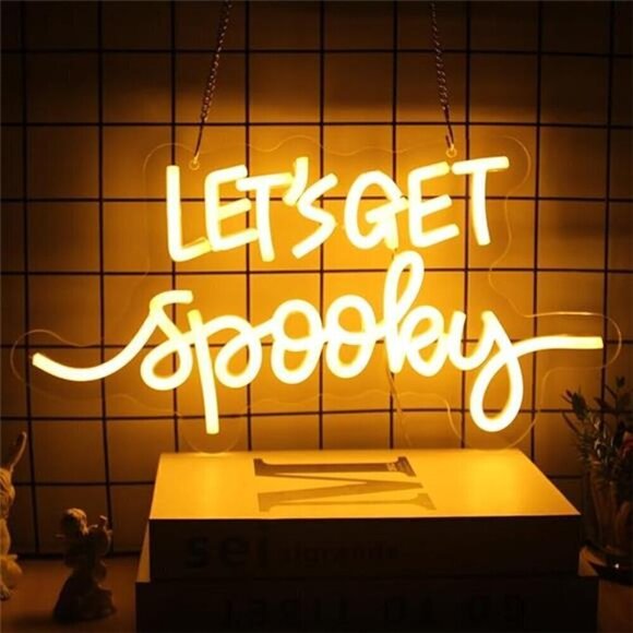 Let's Get Spooky Neon Sign Halloween Yellow Letter LED Neon Light Decoration NEW - Picture 7 of 7